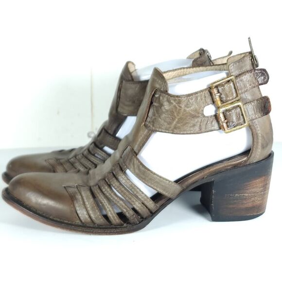 FREEBIRD BY STEVEN Women's US 9M Brown Leather Distressed Cut Out Booties Boots - Picture 2 of 16